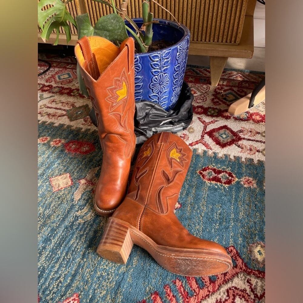 FRYE vintage Sabrina floral inlay cowboy Western boots size 6.5 - Picture 10 of 14
